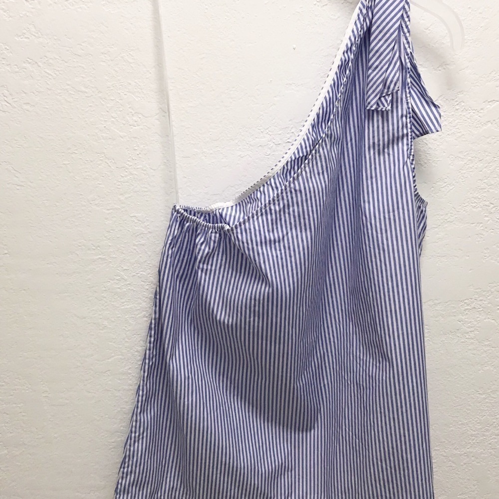 THEORY Womens Grajik One Shoulder Tank Top Size L Color Blue & White - Picture 4 of 8